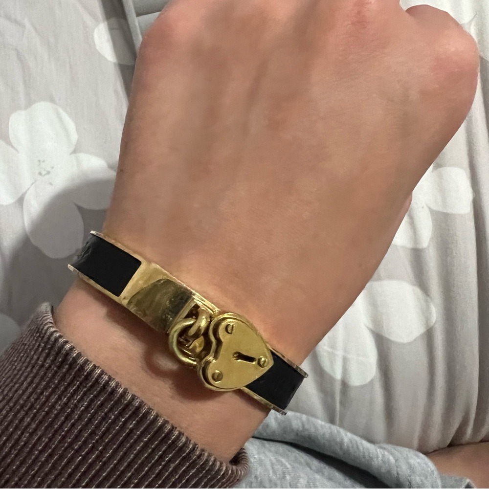 Juicy Couture Black Leather Gold Heart Lock bracelet